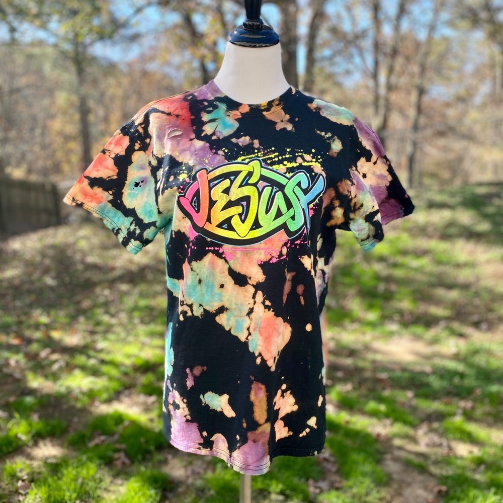 Hand Tie Dyed and Distressed Jesus T shirt